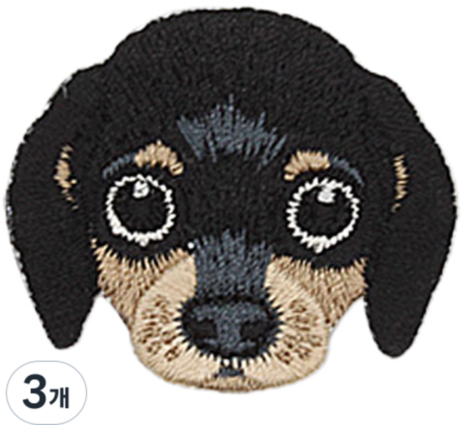 Button King 東大門鈕扣王 動物臉部刺繡燙布貼, 3個, 黑色臘腸犬