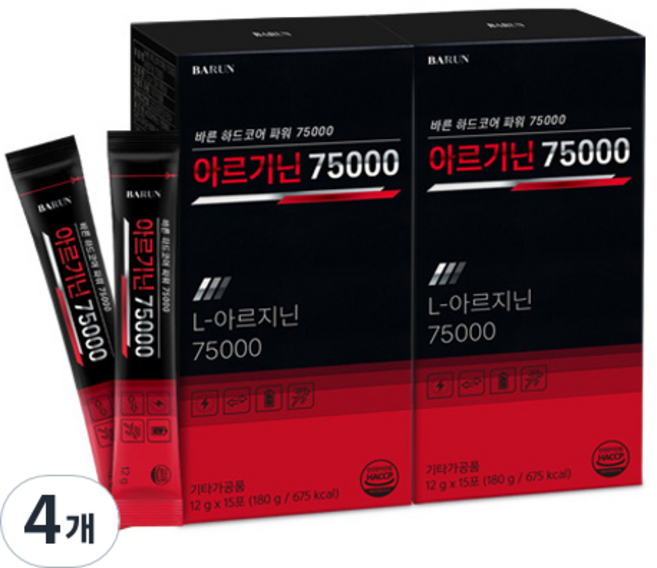 건강한약속바른 아르기닌 75000 고함량 아르지닌 15p, 180g, 4개