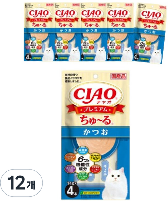 챠오츄르 고양이 프리미엄 짜먹는 간식 4p, 가다랑어, 56g, 12개