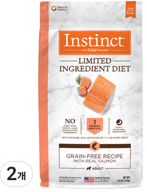 인스팅트 어덜트 LID 독 키블 사료, 연어, 1.8kg, 2개