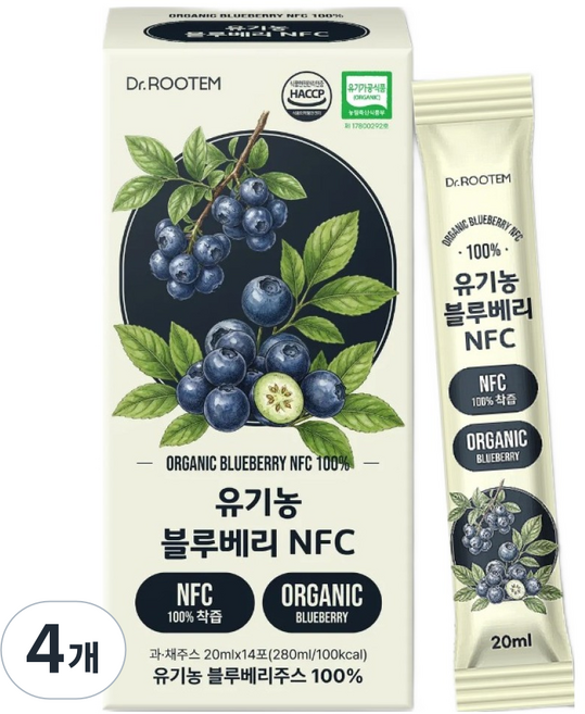 닥터루템 유기농 블루베리 NFC 착즙 100 14p, 280ml, 4개