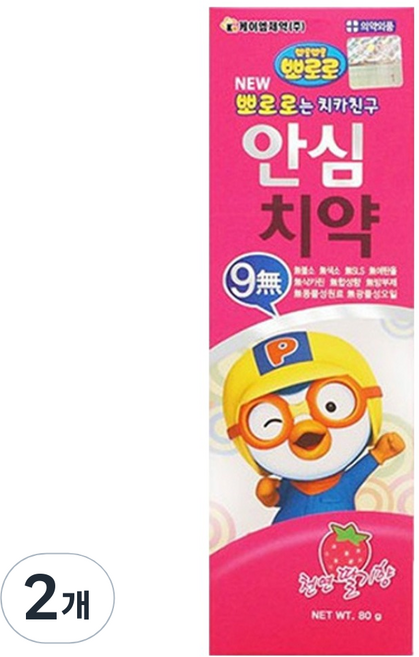 케이엠제약 뽀로로 안심 키즈치약 천연딸기향, 80g, 2개