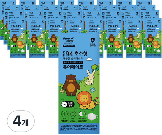 Puremate 브리즈 깨끗한 방역마스크 초소형 KF94, 50개입, 4개, 흰색