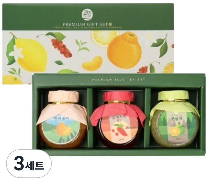 제주앤팜 프리미엄 차 선물 200g x 3종 세트, 오미자차 + 한라봉차 + 풋귤차, 3개