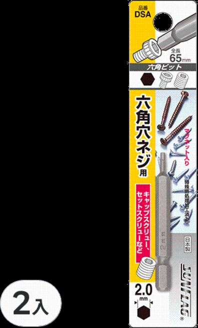SUNFLAG 新龜 DSA-2.0 單頭內六角起子頭65mm(附磁), 2入