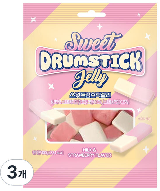 더스위트 스윗 드럼 스틱젤리 밀크향&스트로베리향, 100g, 3개