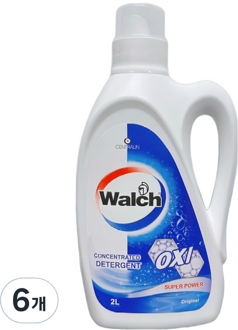 월치 슈퍼 파워 세탁세제 오리지널 프레쉬 아쿠아향 본품, 2L, 6개