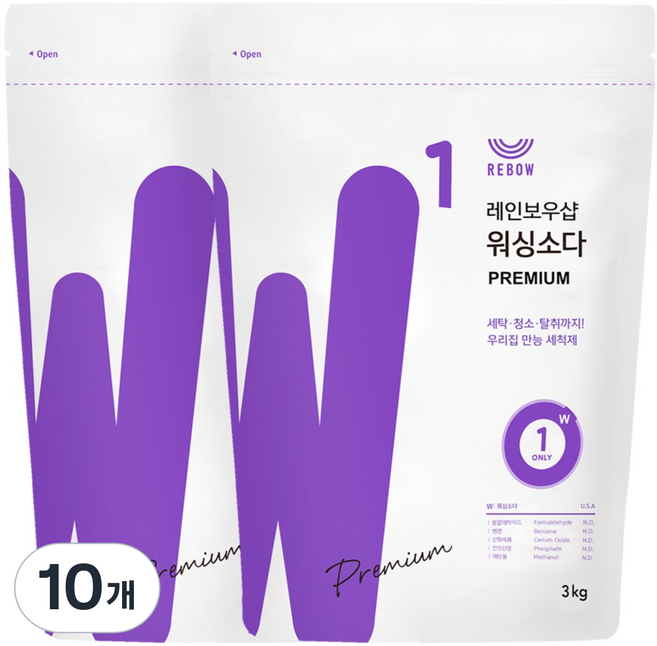 레인보우샵 워싱소다 프리미엄 세탁세제 리필, 3kg, 1개입, 10개