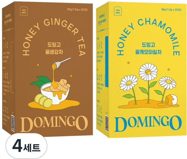 도밍고 꿀생강 1.5g x 20p + 꿀캐모마일 1.3g x 20p 티백 세트, 꿀생강 20p + 꿀캐모마일 20p, 4세트