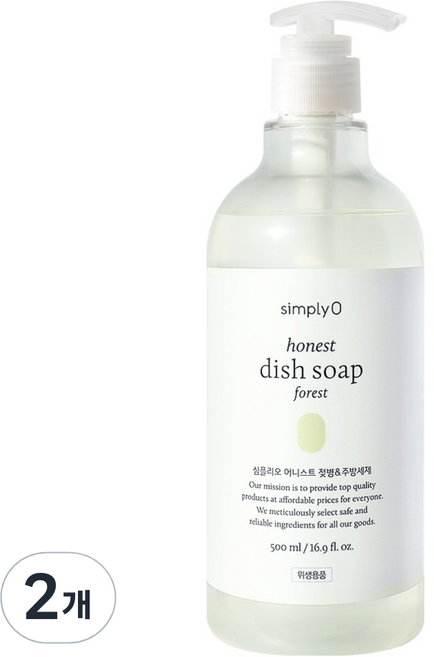 심플리오 어니스트 주방세제 숲속향, 500ml, 2개