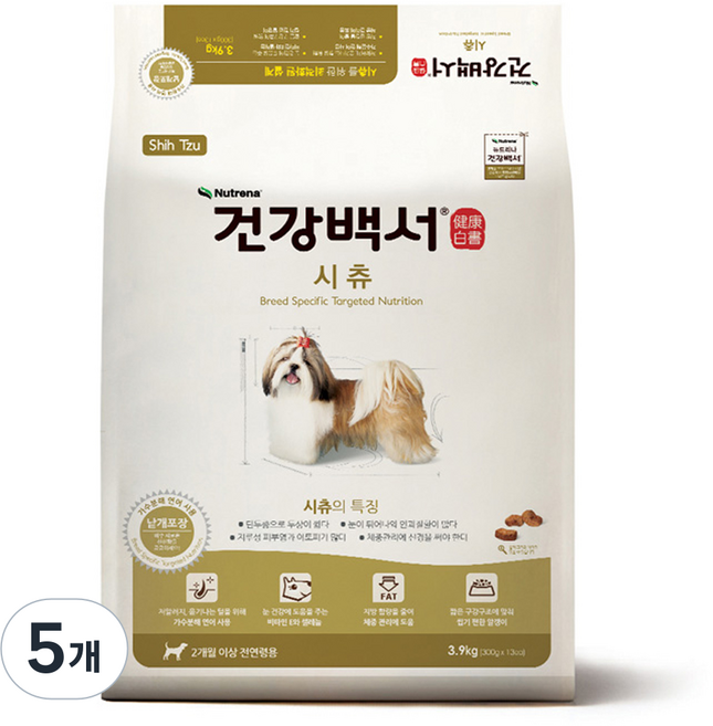 뉴트리나건강백서 강아지 기능성 사료, 시츄, 3.9kg, 5개