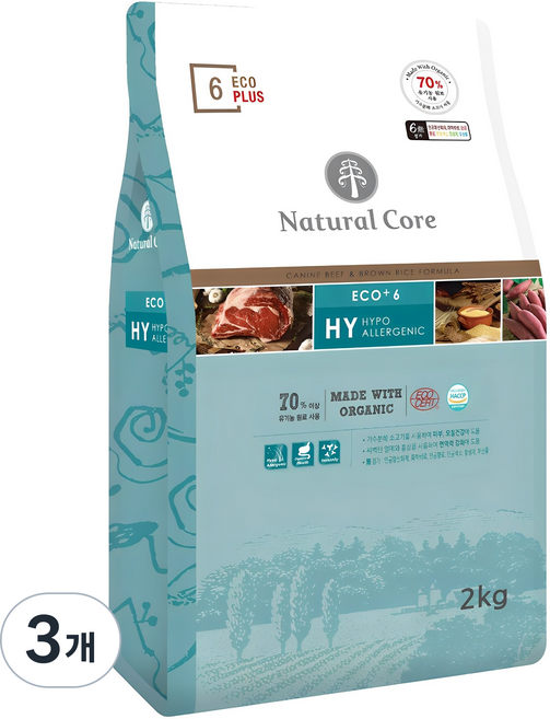네츄럴코어 전연령 강아지 에코플러스6 건식사료, 소, 2kg, 3개