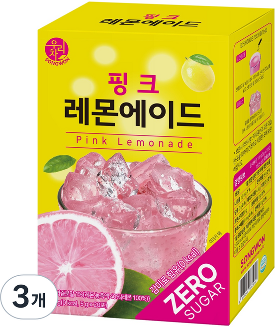 우리차 송원식품 핑크 레몬에이드, 5g, 3개, 20개입