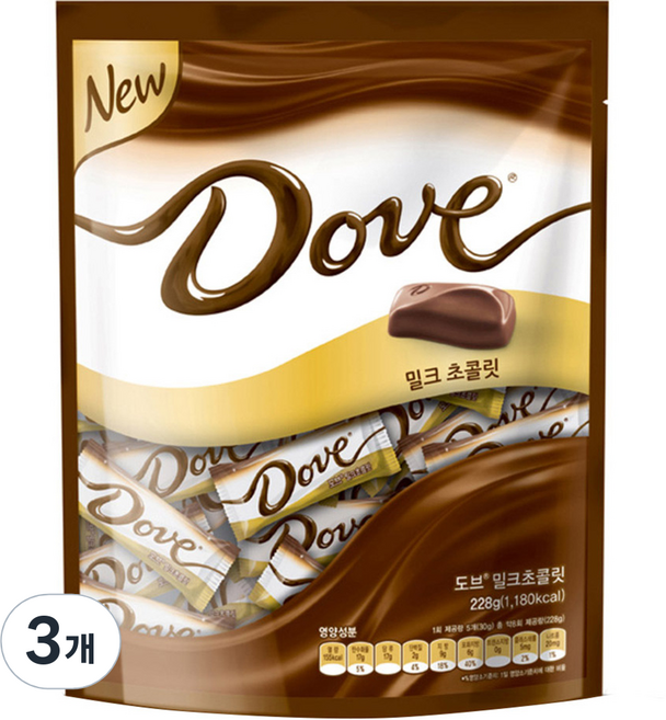 도브초콜릿 밀크 초코바, 228g, 3개