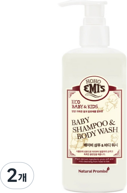 호호에미 베이비 샴푸 & 바디워시, 300ml, 2개
