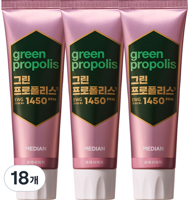 메디안 프로폴리스향 홀패밀리 치약 프레쉬피치, 100g, 18개