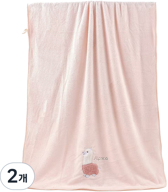 원이네 귀여운 양 디자인 70 x 140 cm 바스타월 벨벳, 핑크, 2개