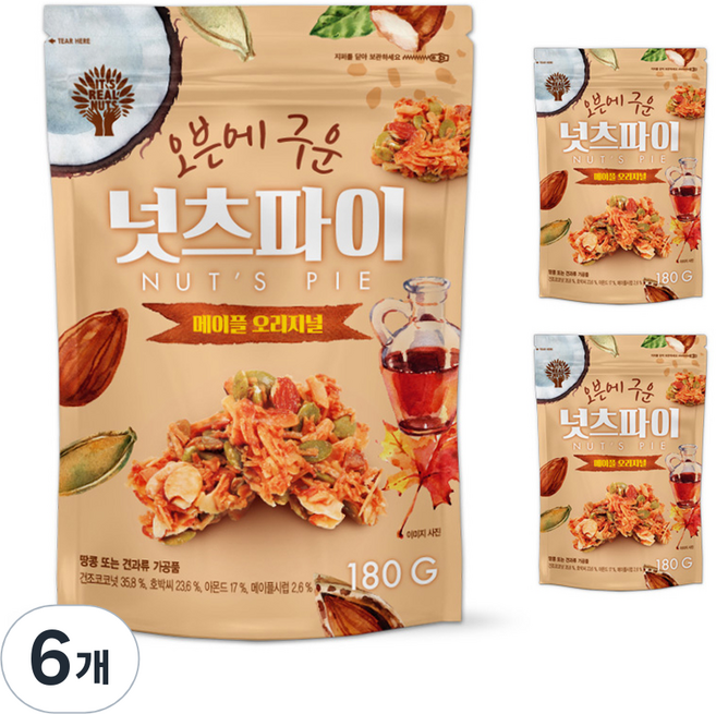 잇츠리얼넛츠 메이플 넛츠파이 오리지날, 180g, 6개