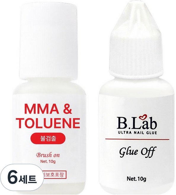 뷰랩 아르스 뷰랩 브러쉬 온 글루 10g + 글루 오프 10g 세트, 6세트, 무색, 투명