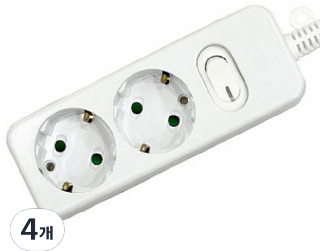 다조아 안전 스위치 멀티탭 2구, 3m, 화이트, 4개