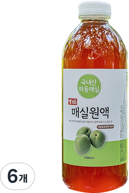 예가촌 100% 하동 국산 발효 매실원액, 1L, 6개