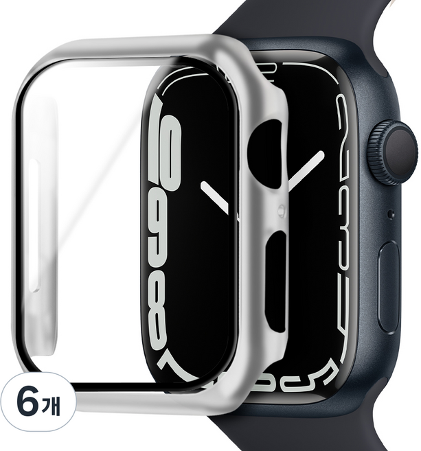 아이몰 애플워치 9H 강화유리 풀커버 프레임 케이스, 실버, 6개