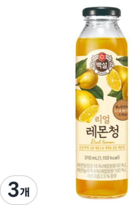 백설 리얼 레몬청, 310ml, 3개