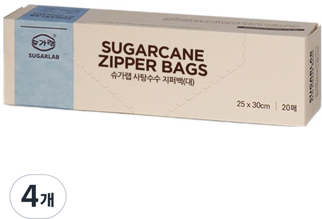 슈가랩 사탕수수 지퍼백, 대(L), 20개입, 4개