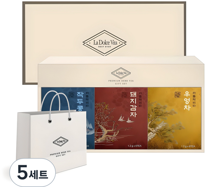 라돌체비타 프리미엄 전통차 3종 선물세트 + 쇼핑백, 작두콩차 + 돼지감자차 + 우엉차, 5세트