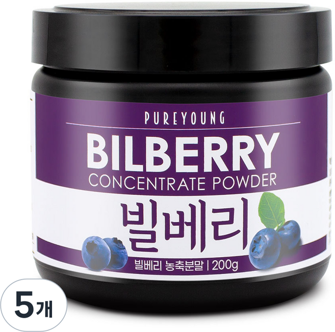 퓨어영 빌베리 분말 가루, 5개, 200g