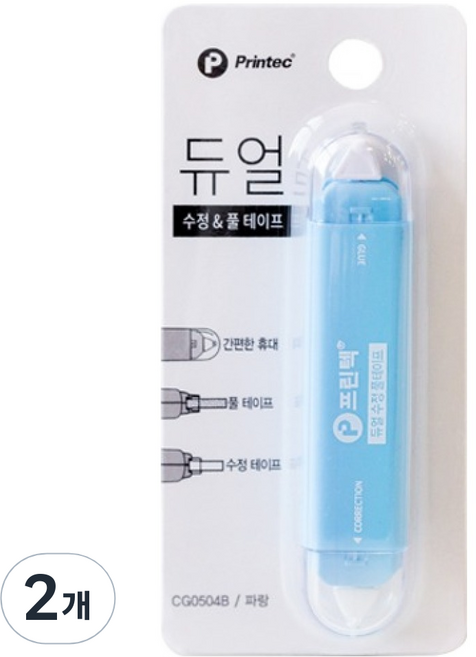 프린텍 듀얼 수정 풀테이프 CG0504B, 2개, 파랑