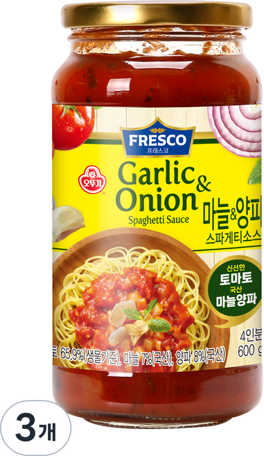 오뚜기 프레스코 마늘 앤 양파 스파게티소스, 600g, 3개