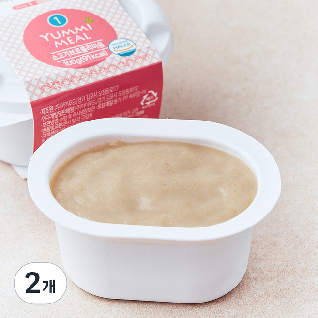 얌이밀 초기 이유식 소고기 브로콜리 미음 이유식, 100g, 2개