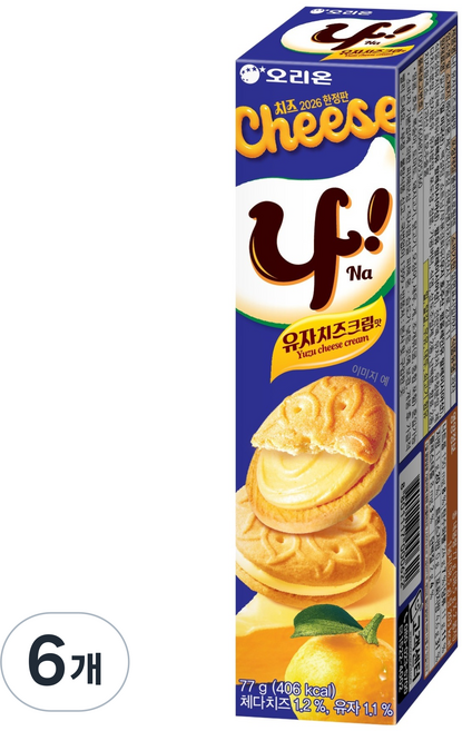 오리온 나샌드 유자치즈크림 2p, 77g, 6개