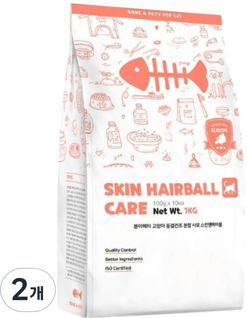 본아페티 고양이 기능성 사료, 헤어볼, 1kg, 2개