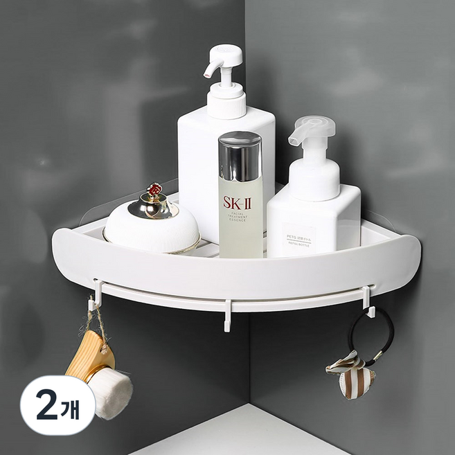 모나코올리브 무타공 프리즘 다용도 코너 선반 정리대, 화이트, 2개