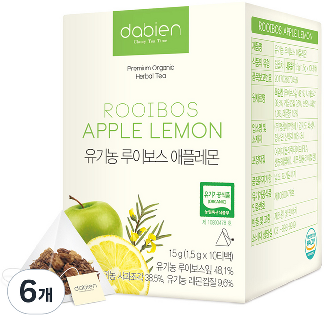 다비앙 유기농 루이보스 애플레몬 티, 1.5g, 10개입, 6개