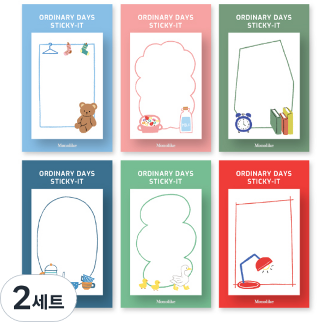모노라이크 스티키 오디너리 데이즈 점착 메모지 6종 세트, 2세트