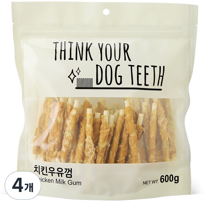 띵크유어도그티 강아지 딩고껌 대용량, 혼합맛(치킨/우유), 600g, 4개
