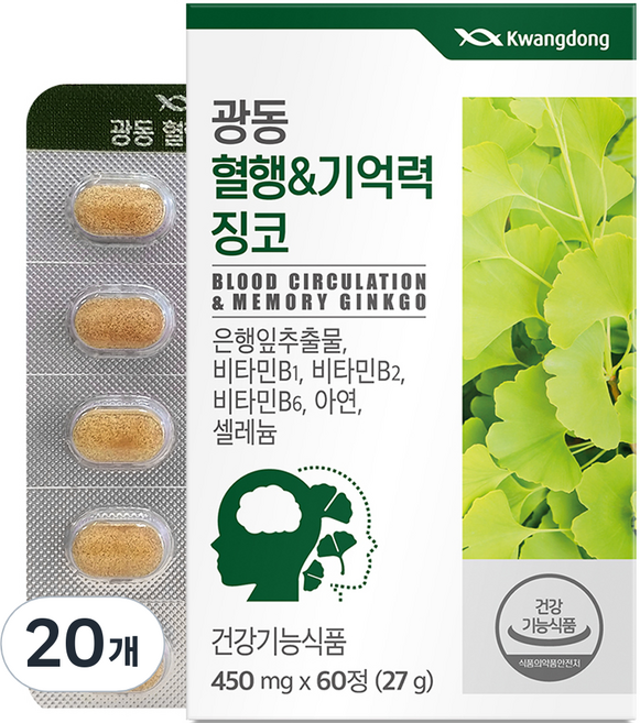 광동 혈행&기억력 징코, 60정, 20개