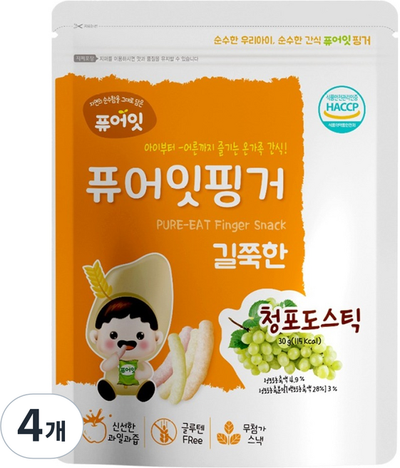 퓨어잇 핑거 길쭉한 청포도 스틱, 청포도맛, 30g, 4개