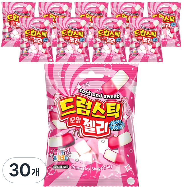 드럼스틱 모양 젤리 딸기 밀크향, 30개, 50g