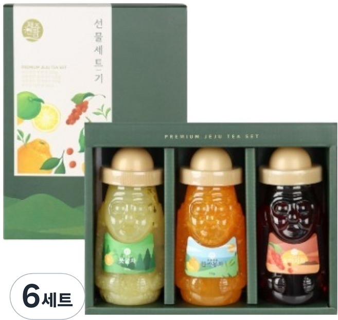 제주앤팜 프리미엄 제주 차 기 선물세트, 6세트, 풋귤차 300g + 한라봉차 300g + 오미자차 320g