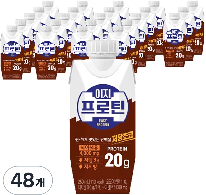 롯데웰푸드 이지프로틴 저당초코 드링크믹스 RTD, 250ml, 48개 - 쿠팡