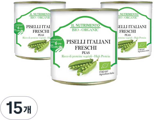 일뉴트리멘토 유기농 완두콩 캔, 160g, 15개