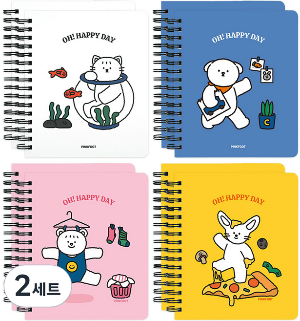 핑크풋 꼬망 좌철 수첩 4종 x 2p 세트 2500, 혼합색상, 2세트