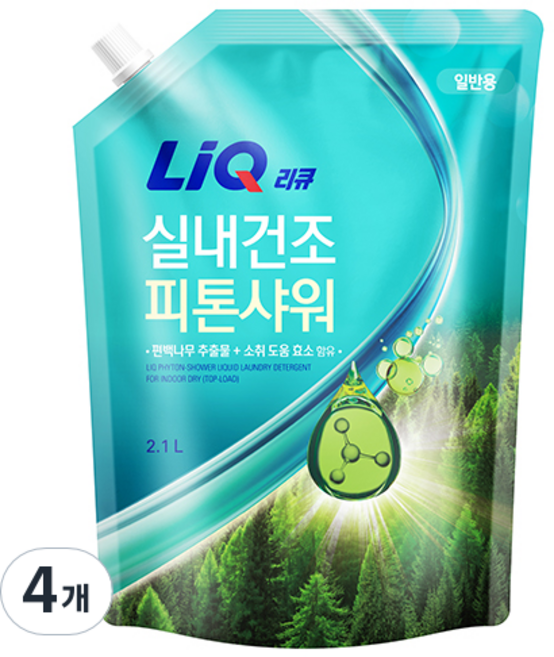 리큐 실내건조 피톤샤워 일반용 액체세제 리필, 2.1L, 4개