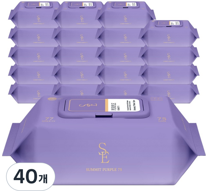 스마트에코 써밋 아기물티슈 캡형 퍼플, 75g, 77매, 40개
