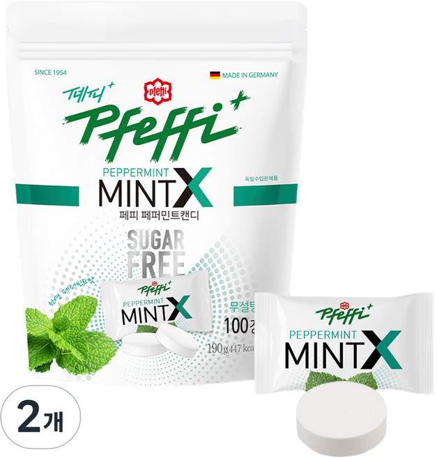 페피 무설탕 페퍼민트 캔디 리필 100p, 190g, 2개