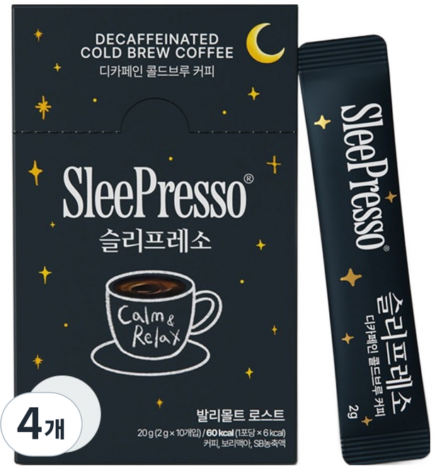 슬리핑보틀 슬리프레소 디카페인 콜드브루 커피, 2g, 10개입, 4개